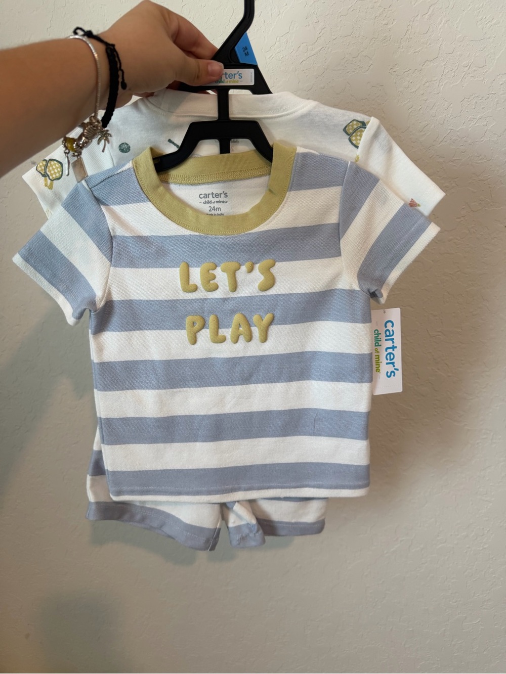 Carter's Blue & White Striped "Let's Play" Short Sleeve Tee
